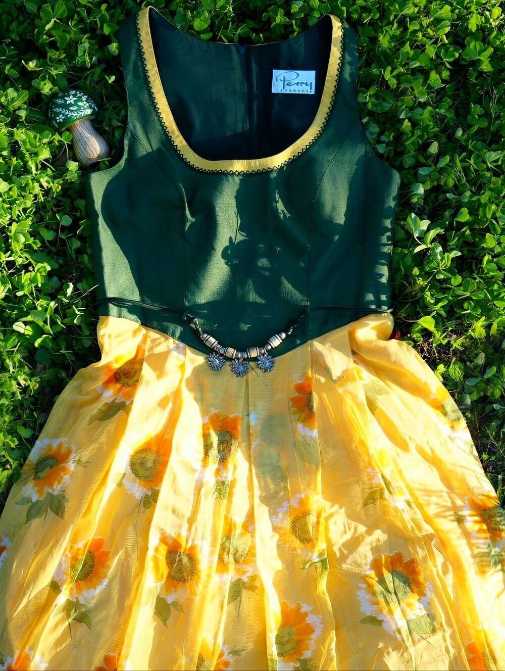 Vintage Sunflower Print Dress, Dirndl, Cottagecore, Whimsy, Fairycore, Bohemian